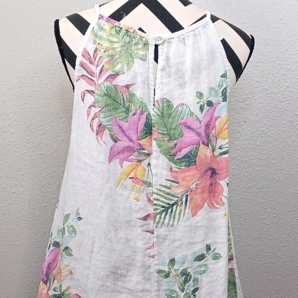 Lungo L'arno 100% Linen Botanical Floral Beachy Coastal Mini Dress - Picture 5 of 12